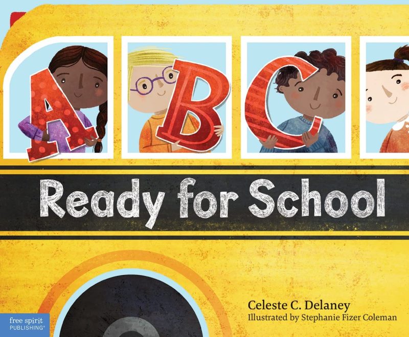 Book Cover of a school bus with the letters A B C appearing in the window. The title is "ABC Ready For School"